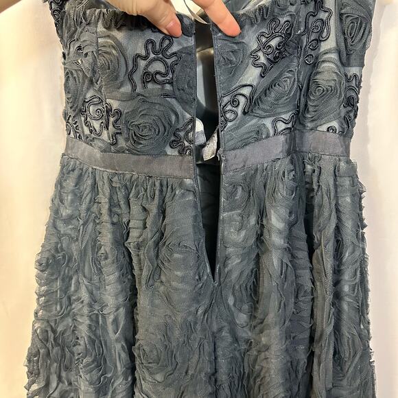 Adrianna Papell Collection Ball Gown Steel Blue Tulle Rosette Dress DAMAGE 10 - Picture 5 of 11